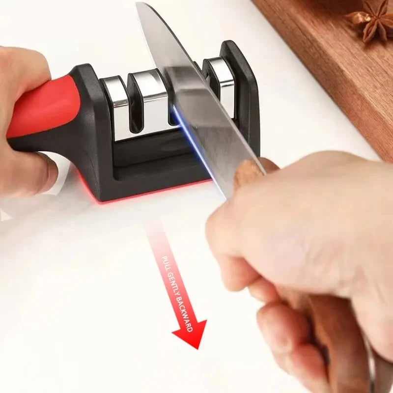 3/4-Stage Hand-Held Kitchen Knife Sharpener – Stainless Steel Knife Sharpener SPOT