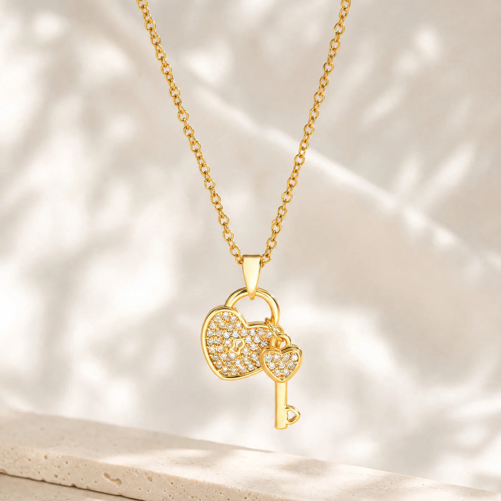 Heart Lock & Key Necklace – 18K Gold Plated CZ Pendant for Women Pendant Necklace SPOT Default Title