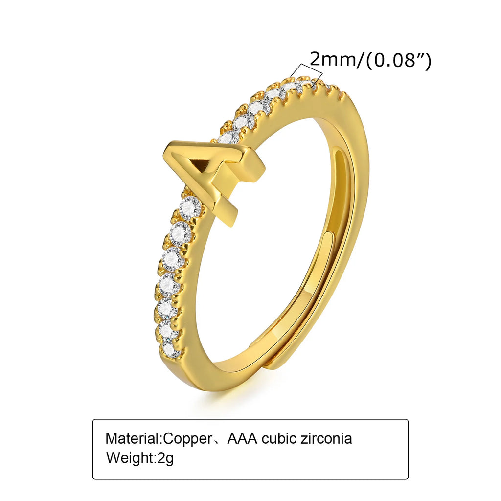 Women's Initial Letter Ring – Pavé CZ Adjustable Stacking Ring Initial Letter Ring SPOT