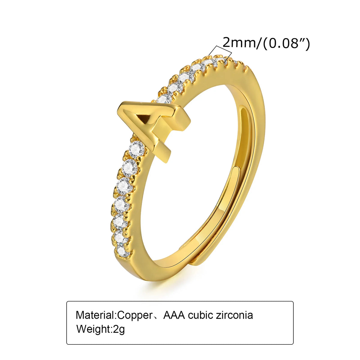 Women's Initial Letter Ring – Pavé CZ Adjustable Stacking Ring Initial Letter Ring SPOT