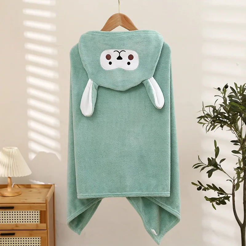Kids Hooded Bath Towel – Soft Coral Fleece Cartoon Cape Kids Hooded Towel SPOT green 70x140CM