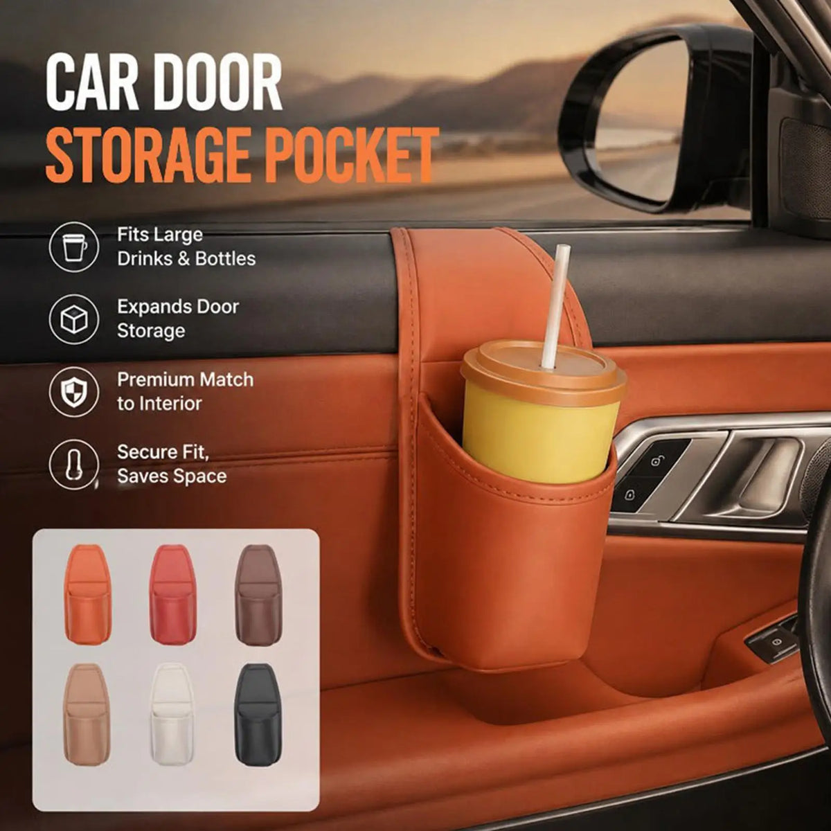 PU Leather Car Door Cup Holder – Universal Adhesive Mount Car Cup Holder SPOT