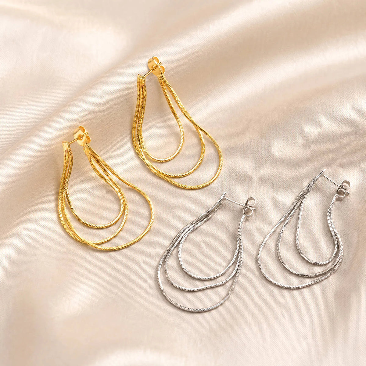 Triple Layer Chain Drop Earrings – Gold Dangle Earrings Drop Dangle Earrings SPOT