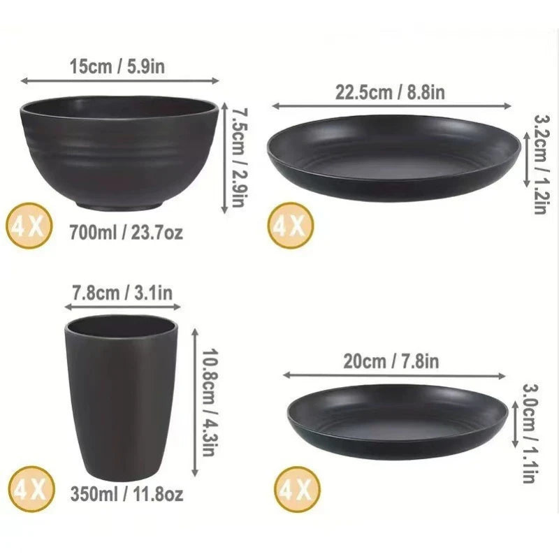16-Piece Wheat Straw Dinnerware Set – Eco-Friendly Reusable Dinnerware Set SPOT