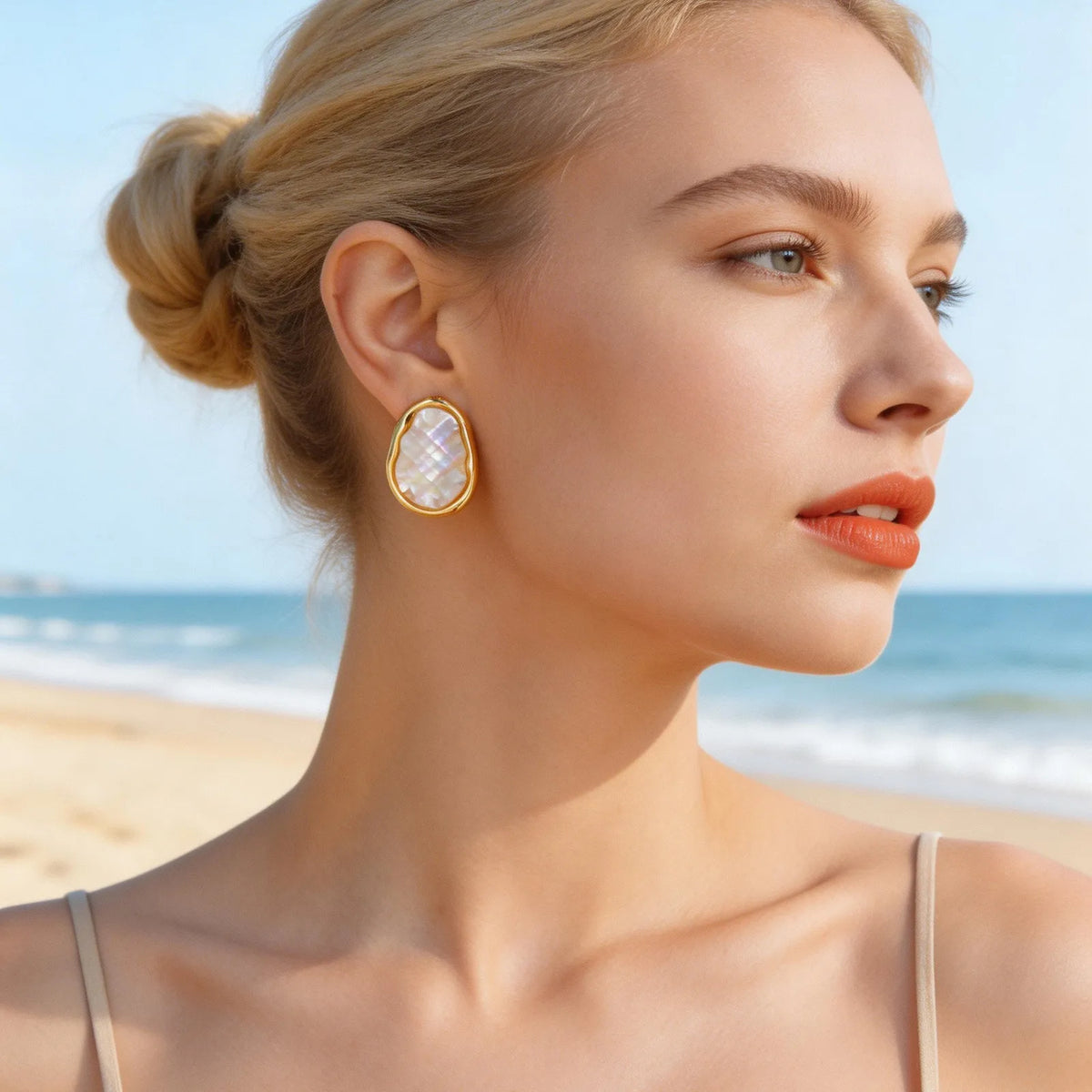 Mother of Pearl Gold Stud Earrings – Geometric Shell, Tarnish-Free Stud Earrings SPOT Default Title