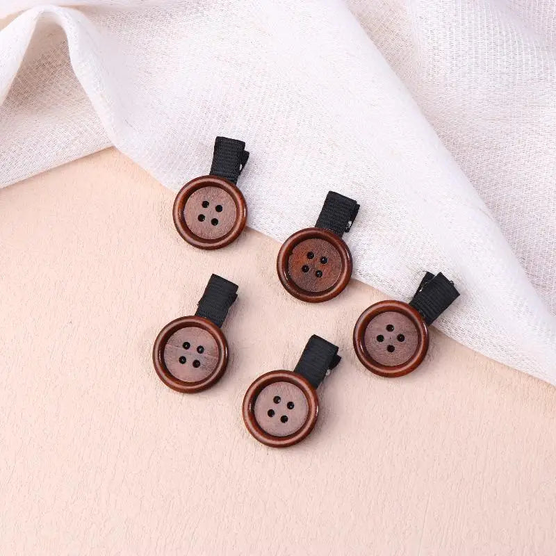 Cute Woody Button Hair Clips for Kids & Women | 2/5/10 Pack Hair Clips SPOT 5pcs