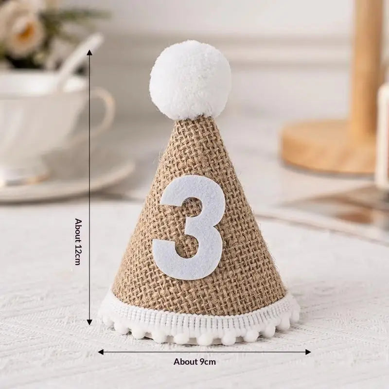 Kids Burlap Birthday Cone Hat – Pom Pom Fringe Party Hat Kids Party Hat SPOT A3