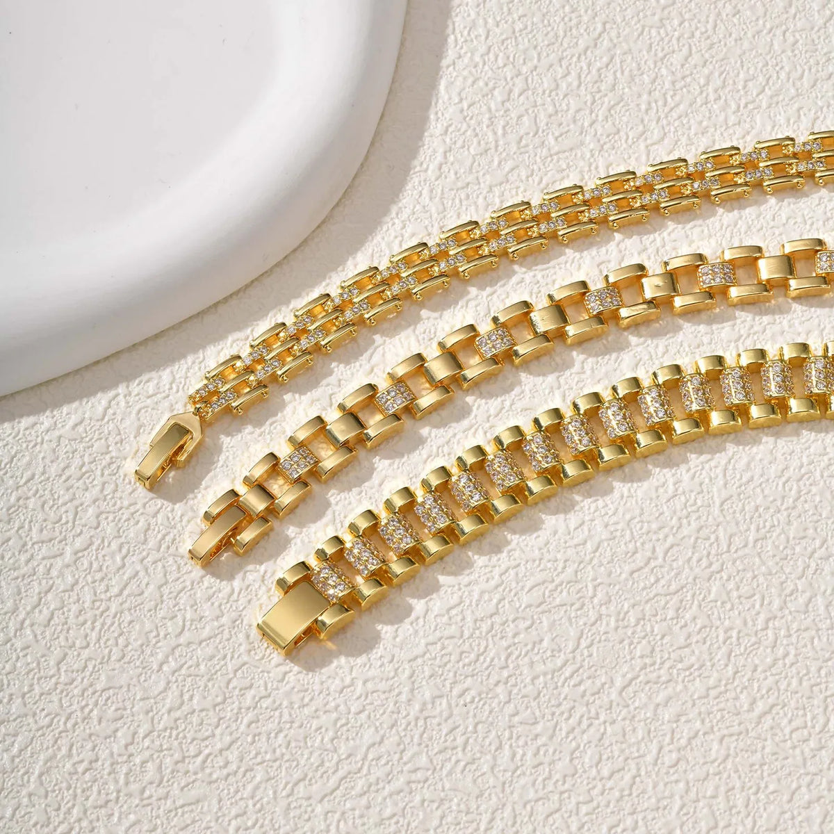 Chunky Gold CZ Chain Bracelet – Adjustable Stackable Women's Chain Link Bracelet SPOT