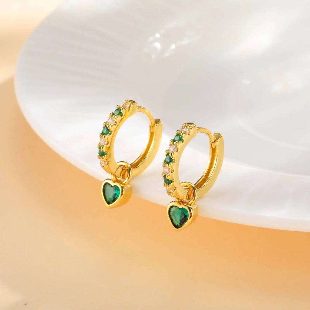 Women's Huggie Hoop Earrings – Heart CZ Dangle, Gold Plated Huggie Hoop Earrings SPOT