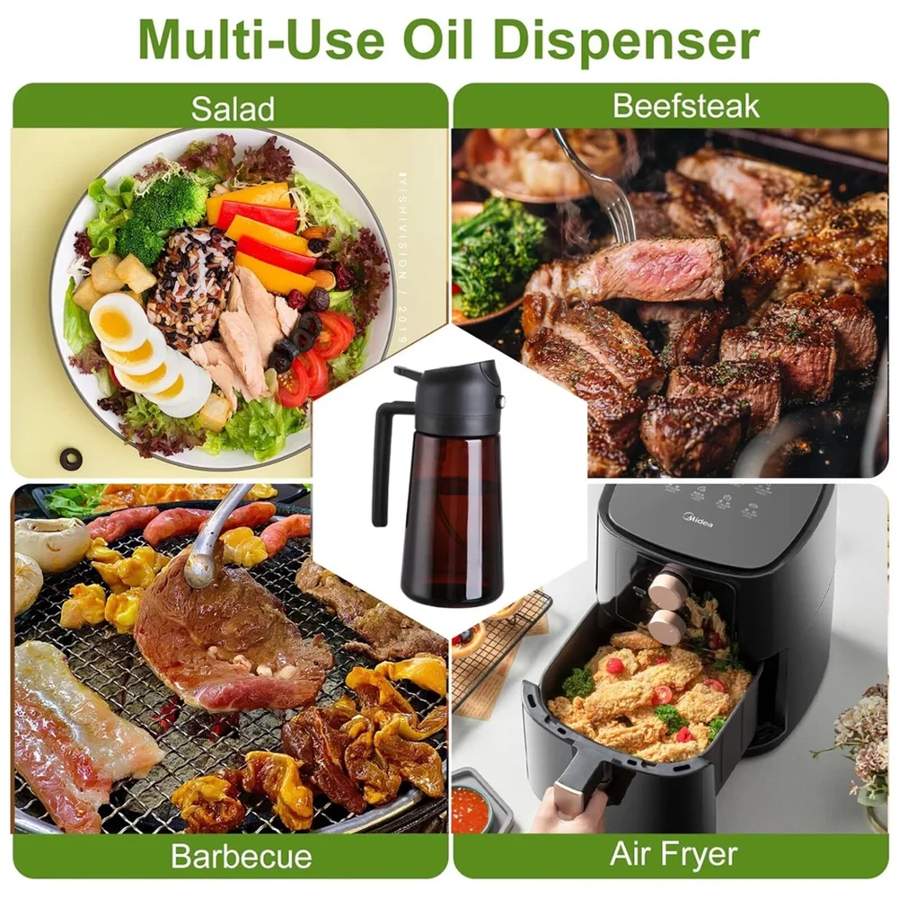 2-in-1 Glass Oil Sprayer & Dispenser – 16oz Leakproof Olive Oil Bottle Oil Sprayer Dispenser SPOT