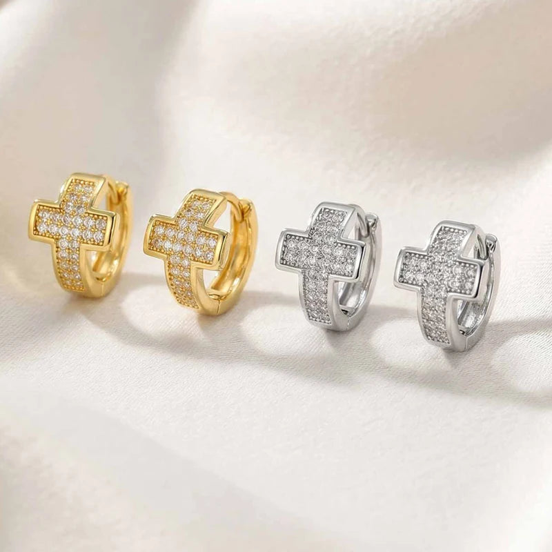 Cross Hoop Earrings with Cubic Zirconia | Gold & Silver Hoop Earrings SPOT