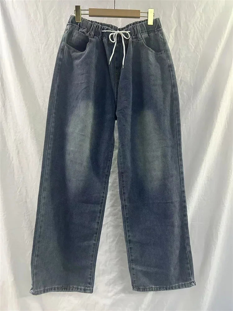 Women's High Waist Wide Leg Jeans – Elastic Waist Denim Wide Leg Jeans SPOT