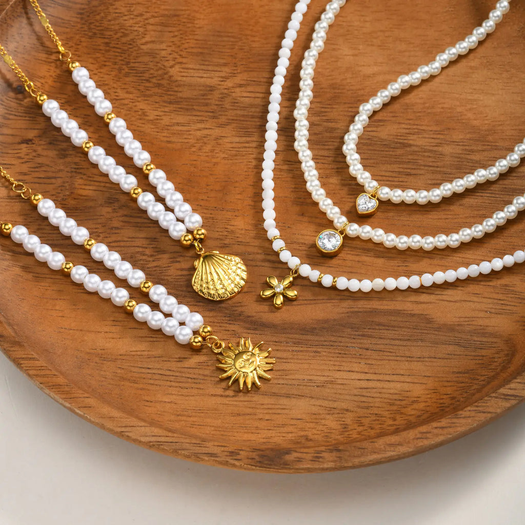 Pearl Beaded Pendant Necklace | 18K Gold Plated, Waterproof Pendant Necklace SPOT
