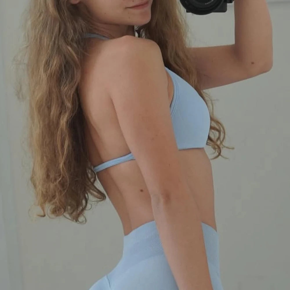 Women's Strappy Halter Sports Bra – Backless Gym Crop Top Women's Sports Bra SPOT