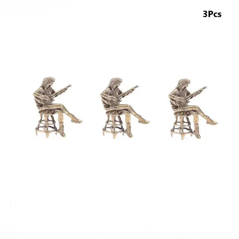 Vintage Female Guitarist Brass Mini Figurine | Retro Décor Decorative Figurine SPOT 3Pcs