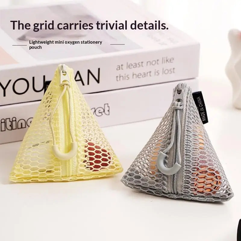Triangular Mesh Storage Pouch – Zippered Clear Mini Organizer Mesh Storage Pouch SPOT