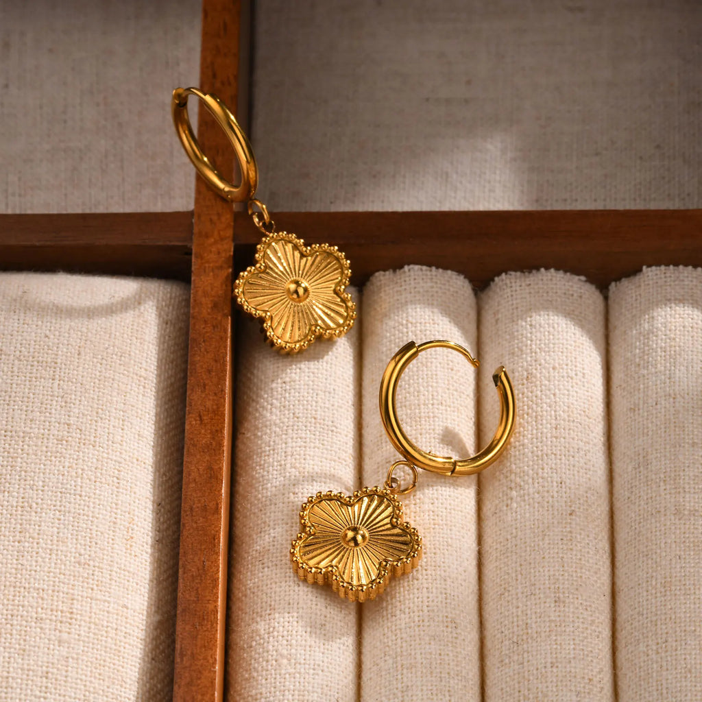 18K Gold Plated Flower Drop Earrings – Stainless Steel Drop Earrings SPOT