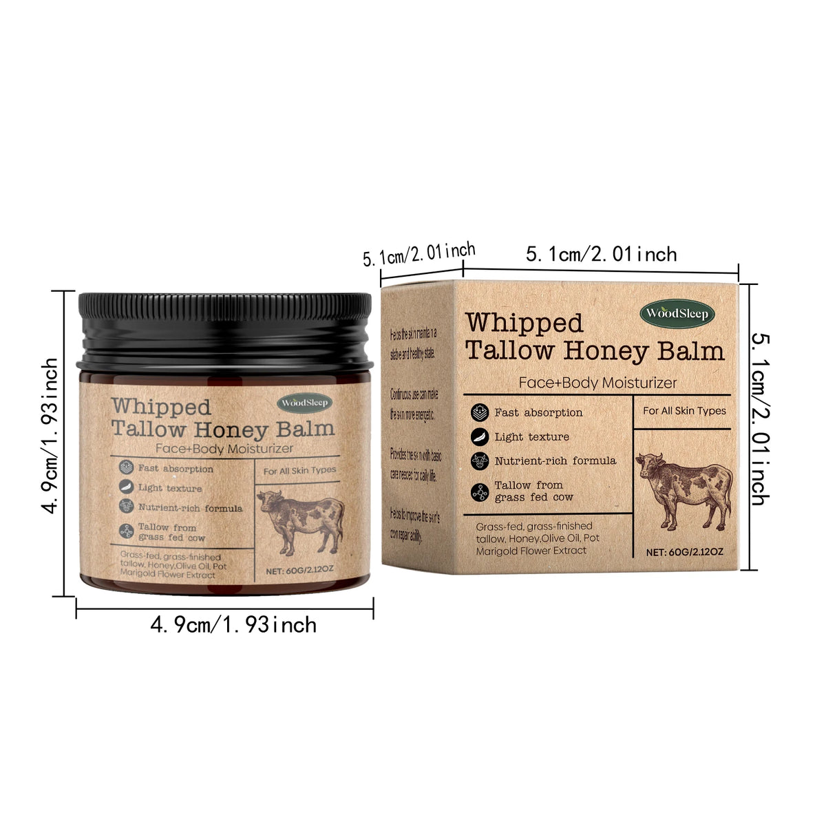 Whipped Beef Tallow Honey Balm – Face & Body Moisturizer Face & Body Cream SPOT 60g Boxed