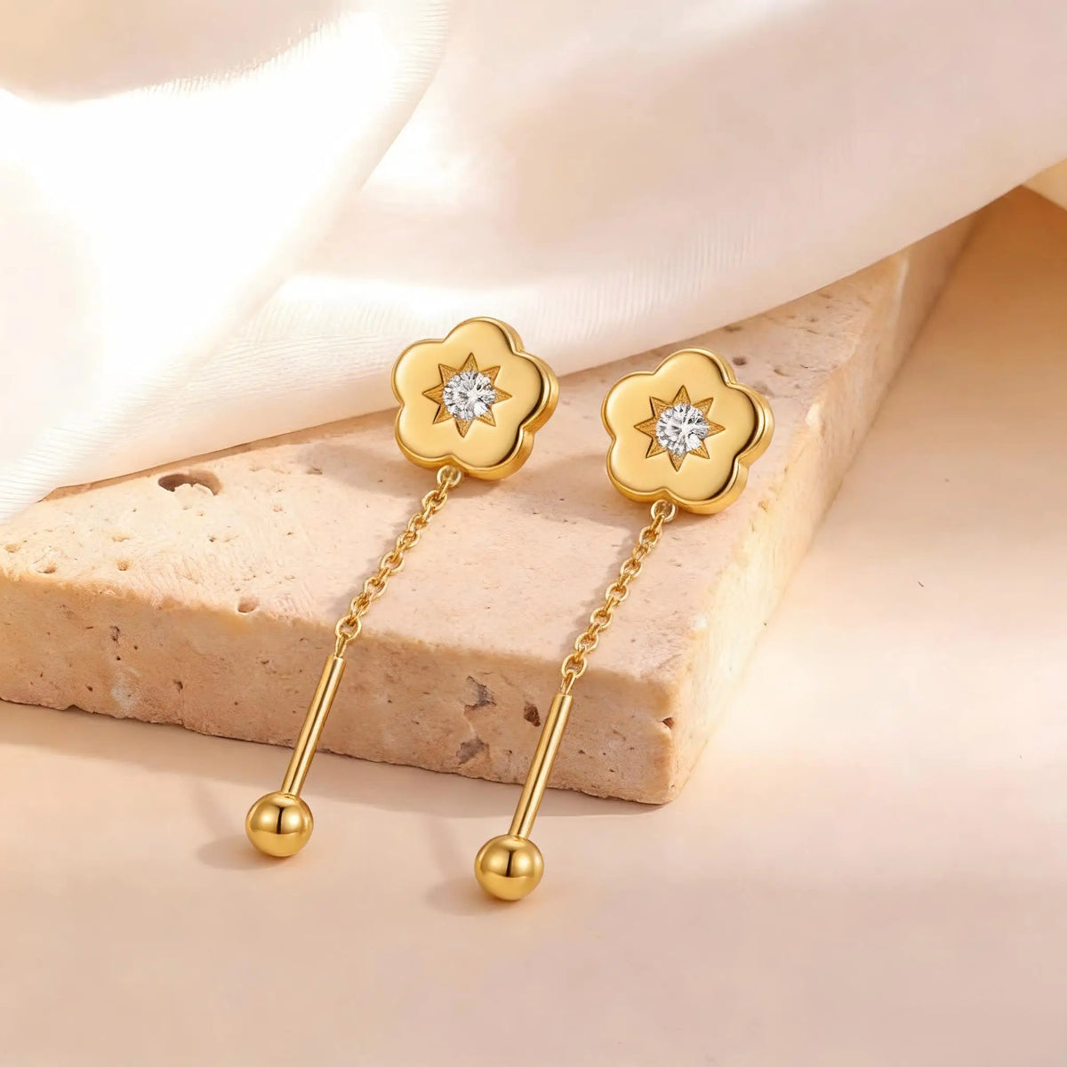 Bow Heart Drop Earrings – 18K Gold Plated Threader Earrings Drop Earrings SPOT