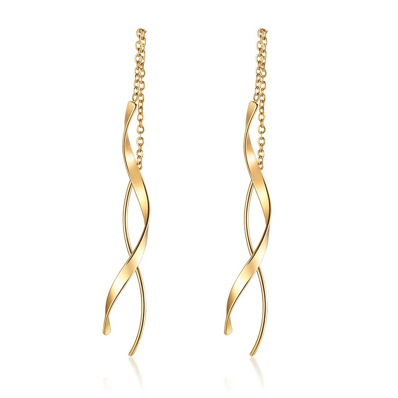 Spiral Bar Threader Earrings – Long Drop Stainless Steel Dangle Drop Threader Earrings SPOT