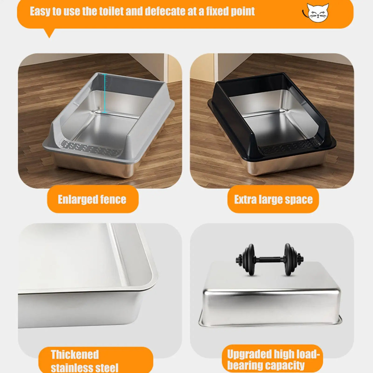 Stainless Steel Semi-Enclosed Cat Litter Box for Large Cats Cat Litter Box SPOT