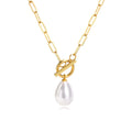 Mini Pearl Toggle Necklace – Gold Paperclip Chain for Women Pearl Pendant Necklace SPOT NC-1287G