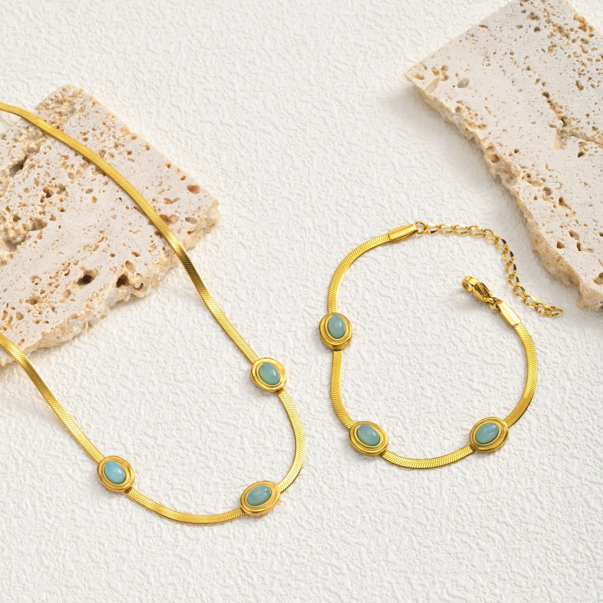 Herringbone Bracelet – Stainless Steel & Natural Turquoise Fashion Bracelet SPOT