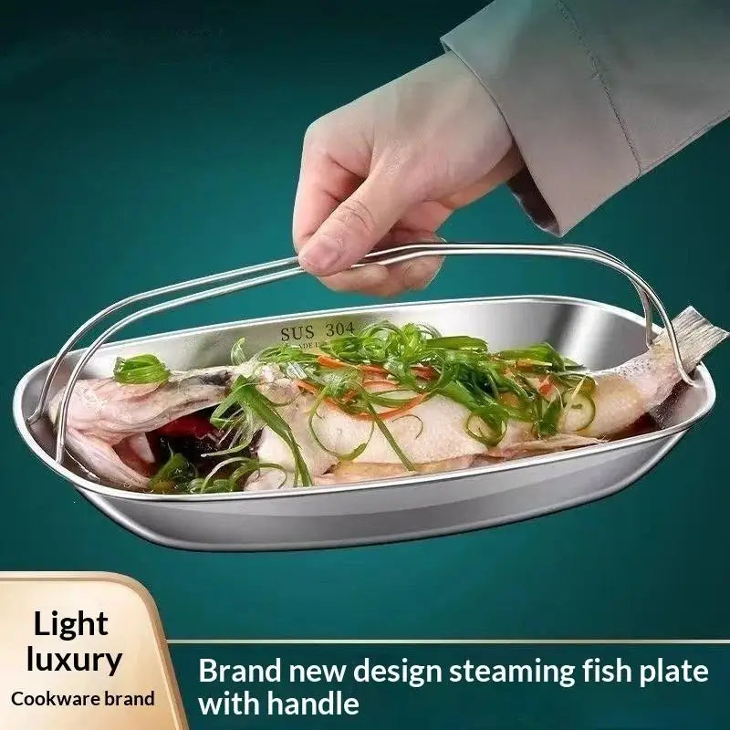 304 Stainless Steel Fish Steaming Tray – Oval Serving Plate Steaming Serving Tray SPOT