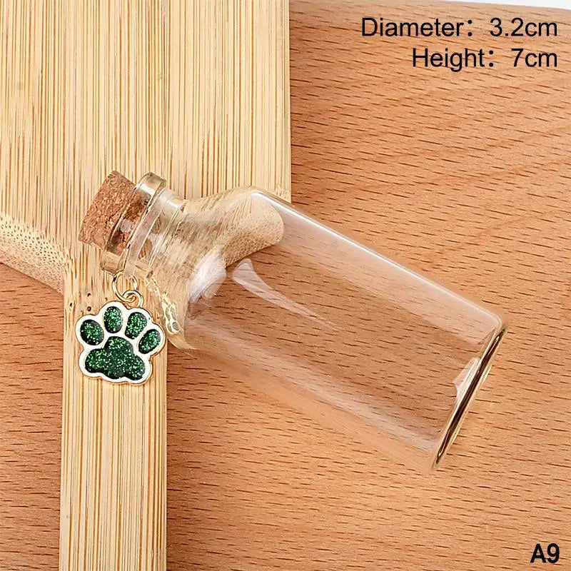 Pet Fur Keepsake Glass Bottle – Cork & Glitter Paw Charm Pet Keepsake Bottle SPOT A9
