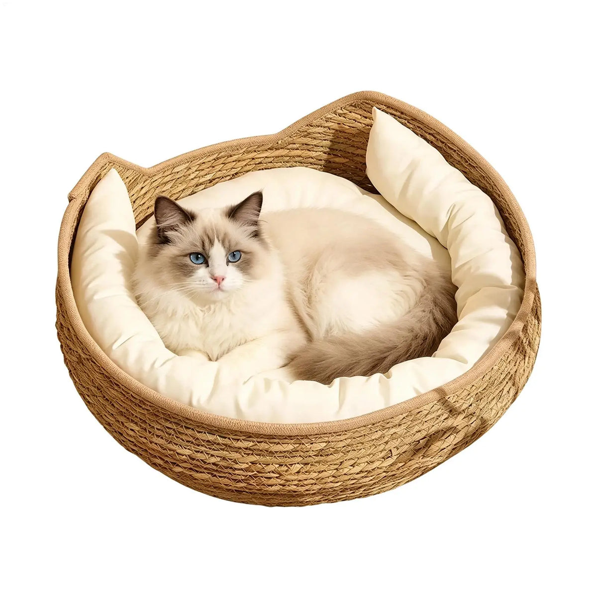 Woven Cat Bed Basket with Removable Cushion – All Seasons Pet Bed Basket SPOT