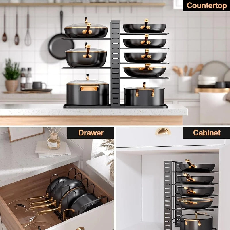 Adjustable Multi-Layer Pot Lid & Pan Organizer Rack Cookware Organizer Rack SPOT