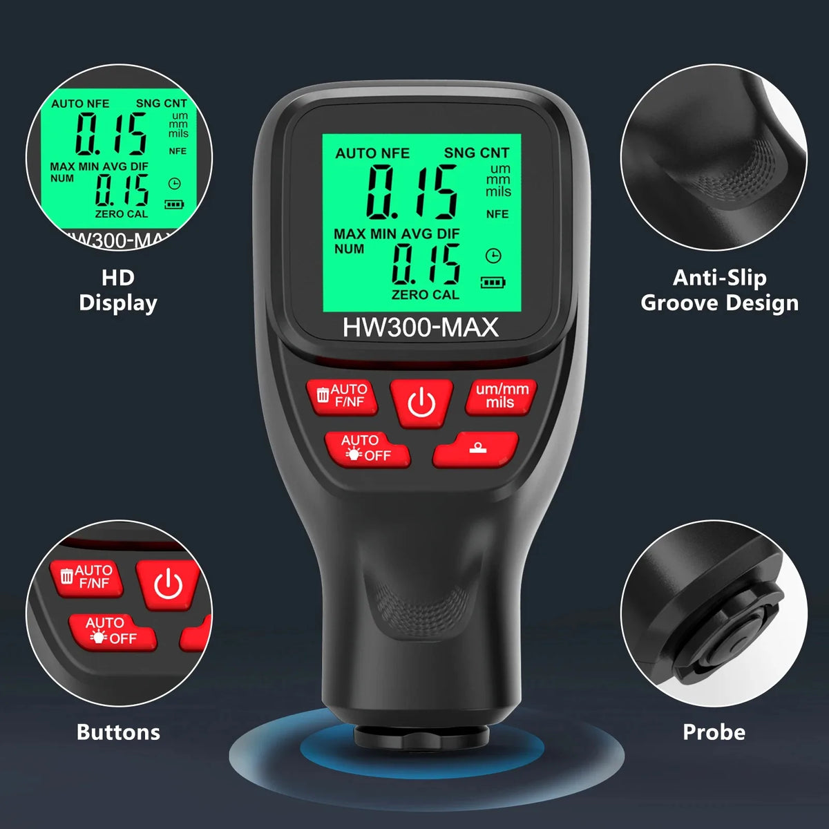 HW300-MAX Car Paint Thickness Gauge | Fe & NFe 0–2000µm Paint Thickness Gauge SPOT