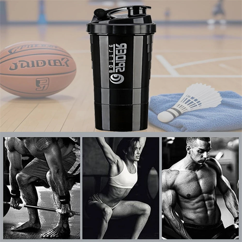 16oz 3-Layer Protein Shaker Bottle – Portable Gym Shake Cup Protein Shaker Bottle SPOT