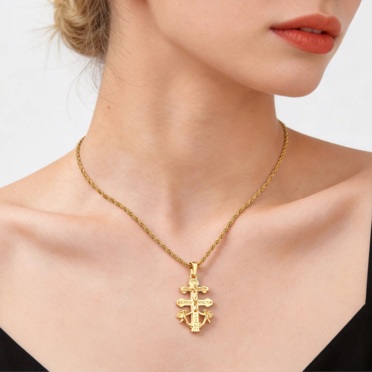 Caravaca Double Cross Necklace – Catholic Pendant for Women Religious Pendant Necklace SPOT