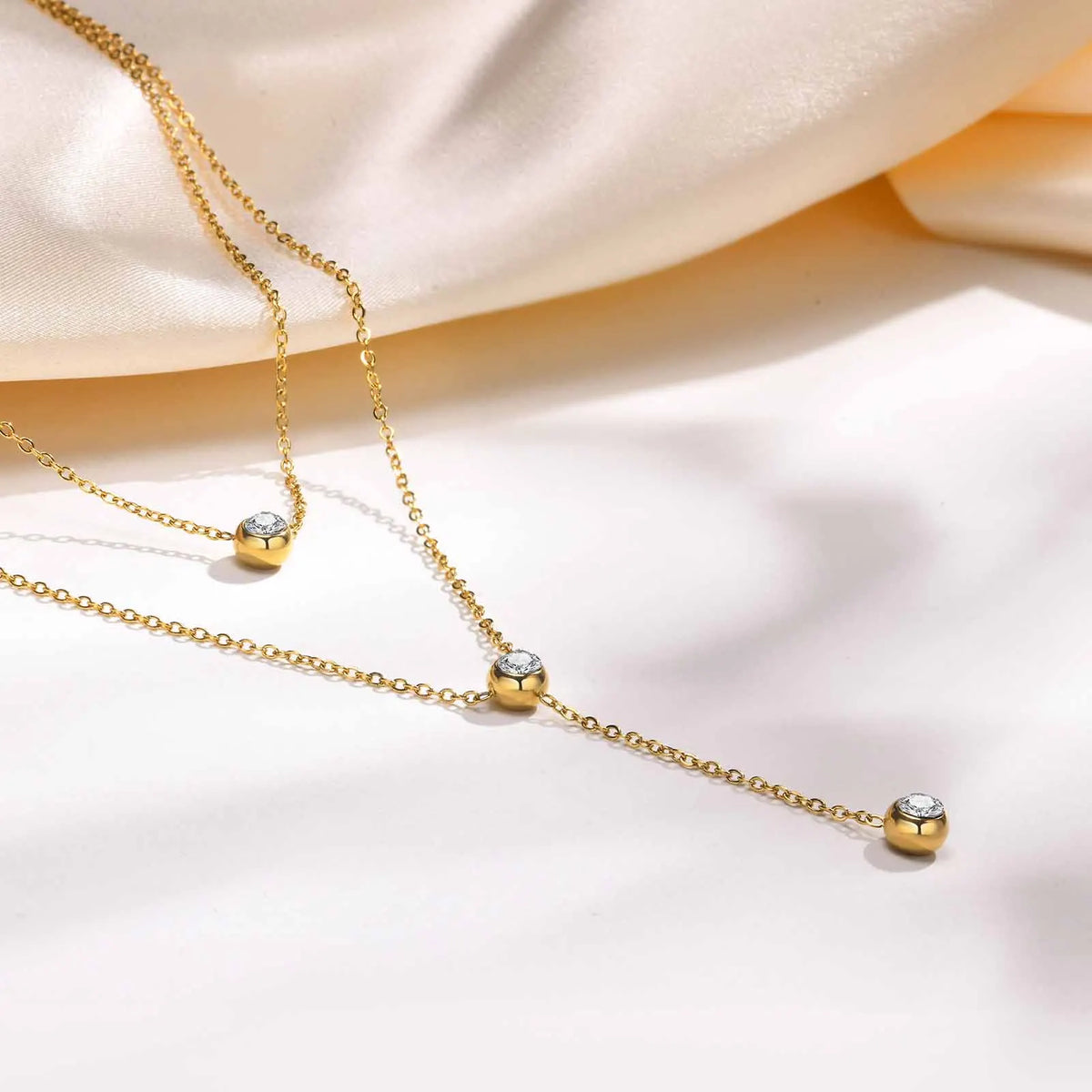 18K Gold Plated CZ Double Layer Pendant Necklace for Women Pendant Necklace SPOT