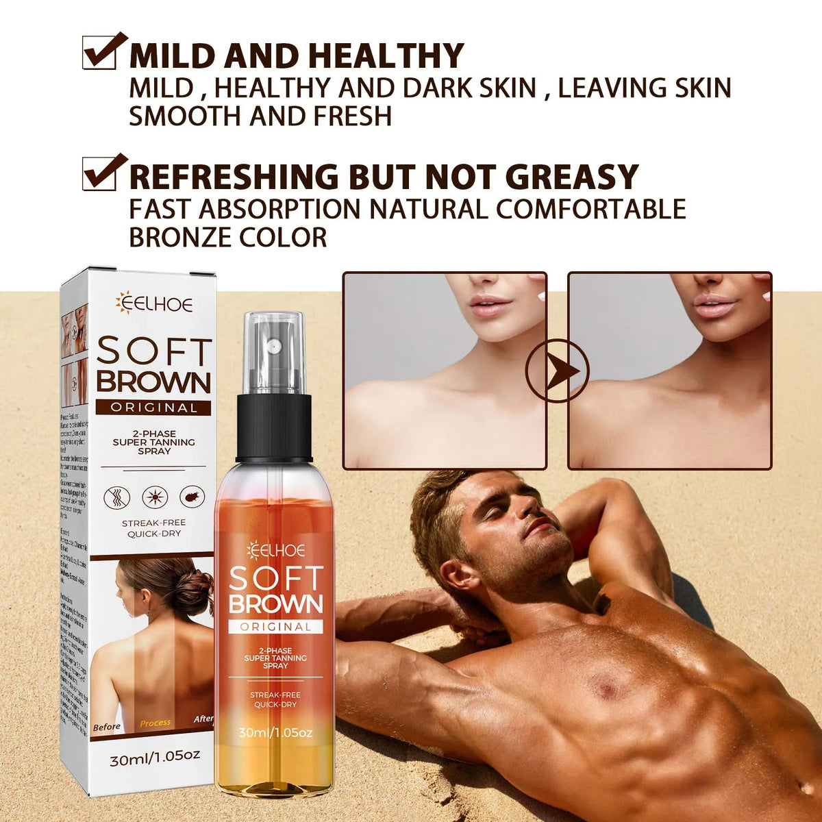 Eelhoe Self Tanning Spray – Natural Bronze Glow, 30ml Self Tanning Spray SPOT