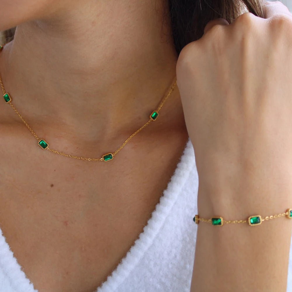 Green Cubic Zirconia Necklace – Gold CZ Charm Women's Jewelry CZ Pendant Necklace SPOT
