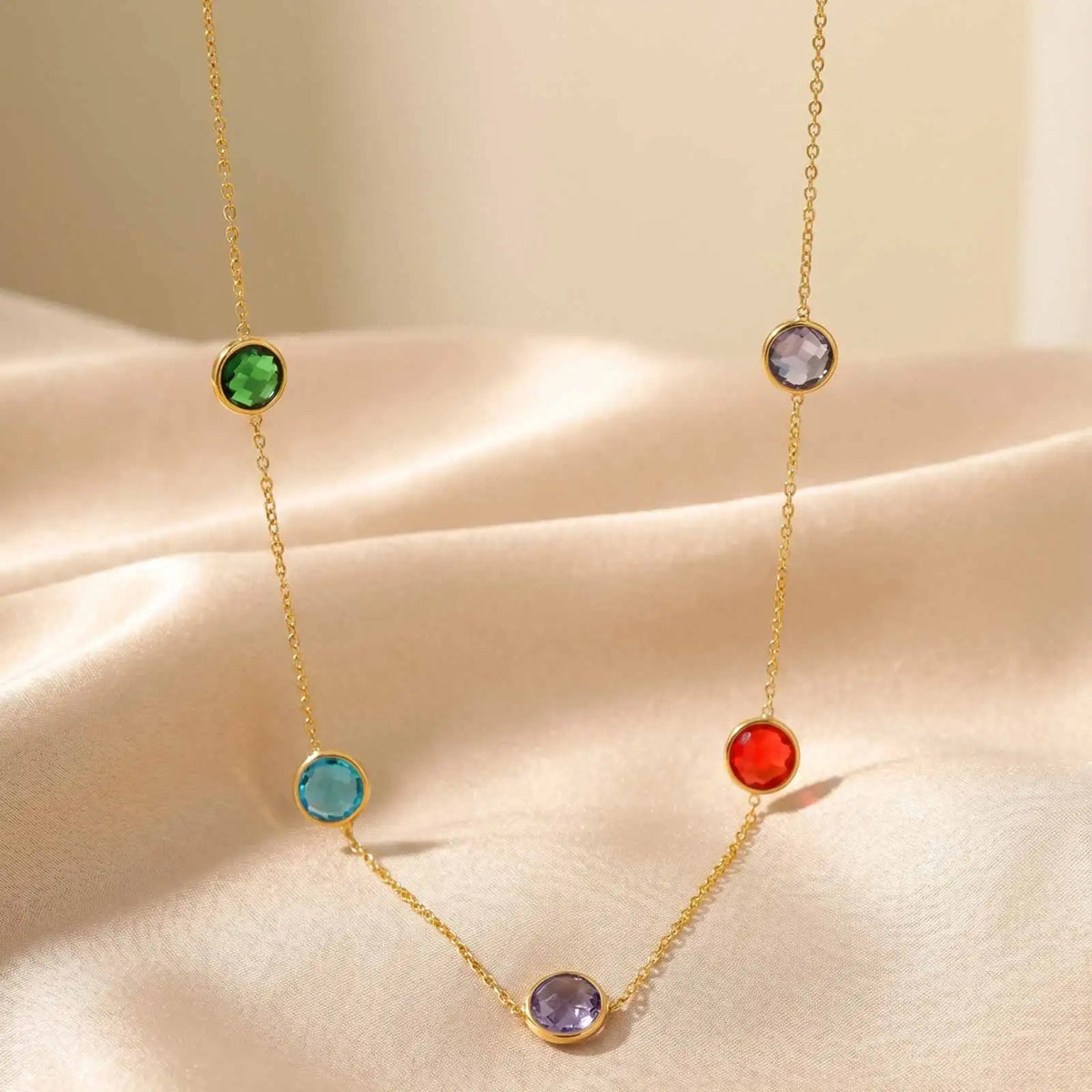 18K Gold Plated Natural Stone Bead Layering Necklace Women Beaded Chain Necklace SPOT