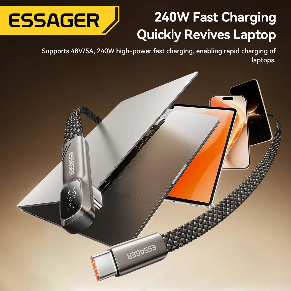 Essager 240W Elbow USB-C Fast Charging Cable 1m/2m USB-C Charging Cable SPOT