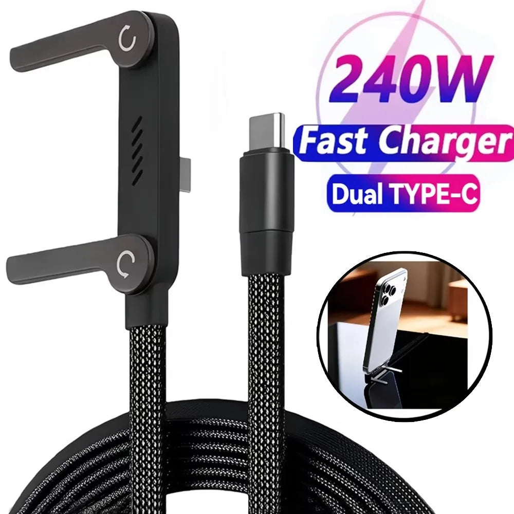 2-in-1 USB-C PD 240W Fast Charging Cable with Foldable Stand USB-C Charging Cable SPOT