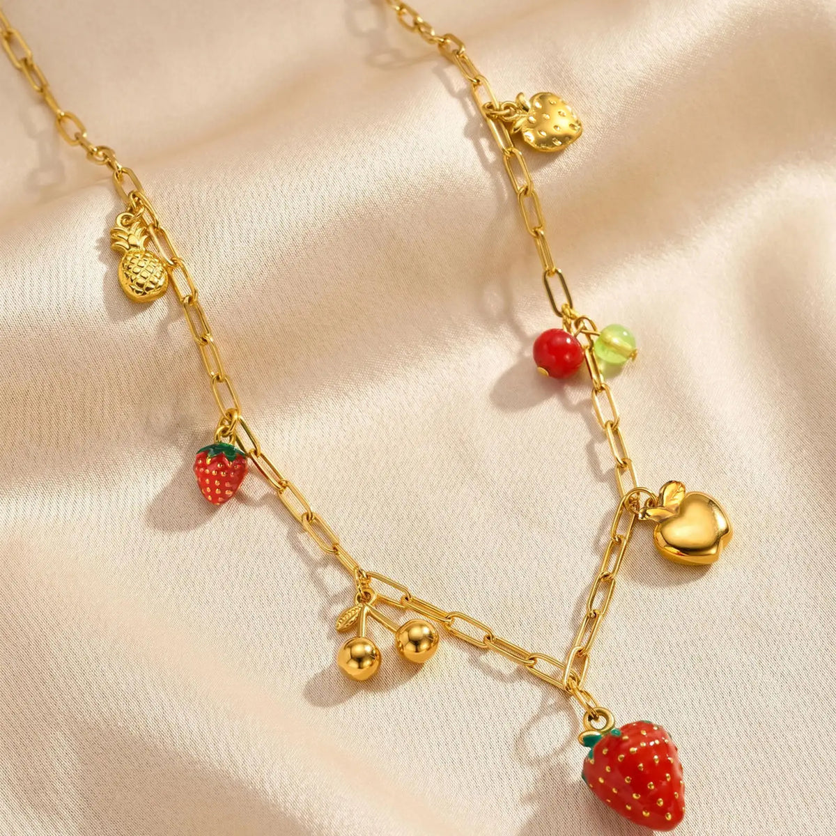 Y2K Fruit Enamel Charm Necklace – Gold Paperclip Chain Enamel Charm Necklace SPOT