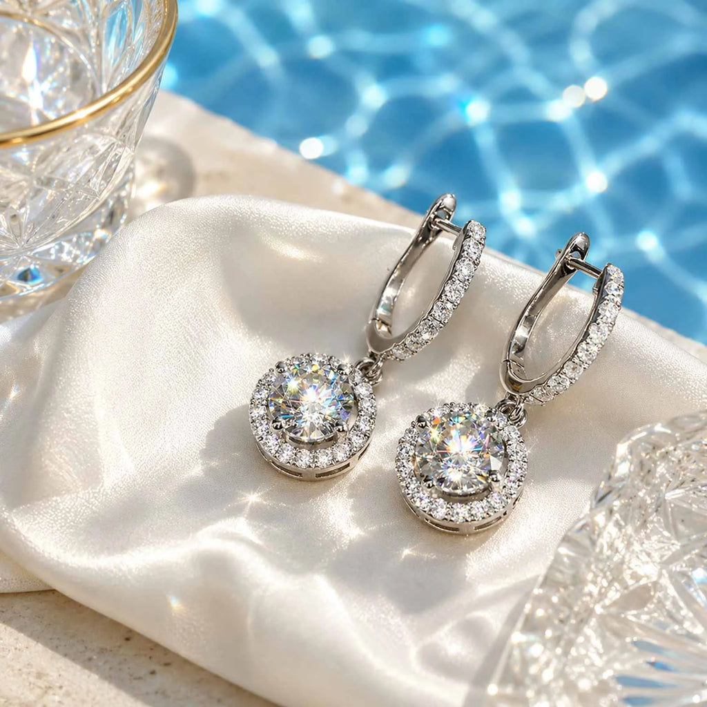 18K Gold Plated CZ Dangle Earrings – Pave Huggie Drop Earrings CZ Dangle Earrings SPOT