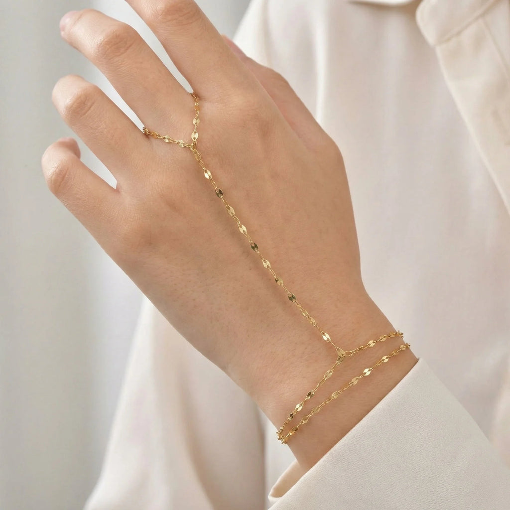 18K Gold Plated Hand Chain Bracelet & Finger Ring for Women Hand Chain Bracelet SPOT