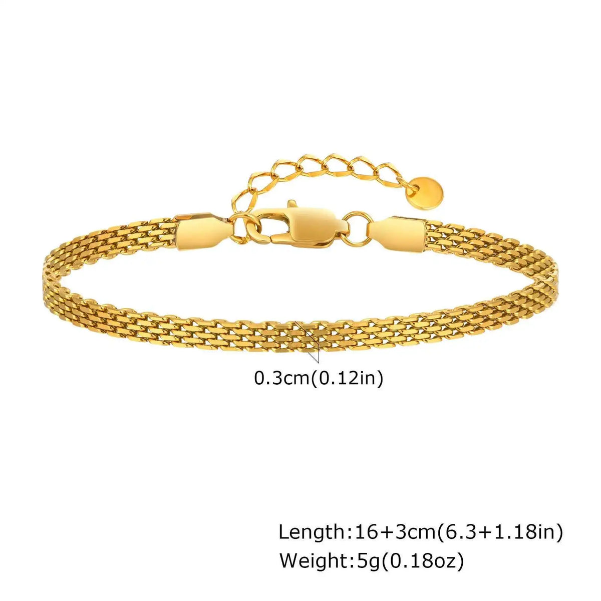 Meaeguet Gold Plated Mesh Link Chain Bracelet for Women Chain Link Bracelet SPOT 3mm Wide16cm Length