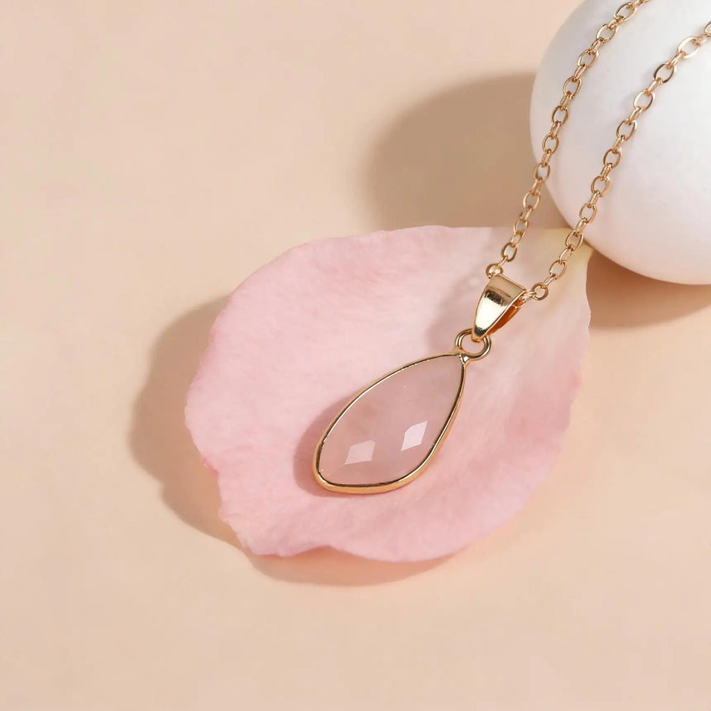 Meaeguet Pink Crystal Waterdrop Pendant Necklace | Stainless Steel Pendant Necklace SPOT