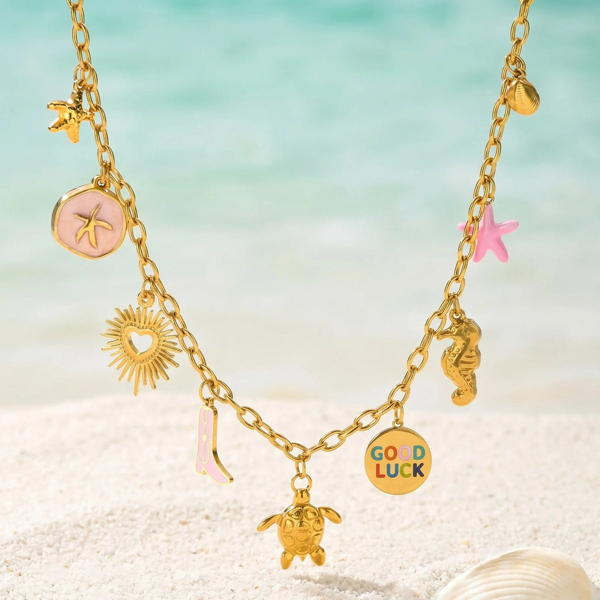 18K Gold Plated Multi Charm Necklace – Waterproof Boho Charm Pendant Necklace SPOT