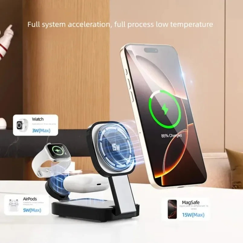 VIKEFON 3-in-1 Magnetic Wireless Charger – iPhone, iWatch & AirPods Wireless Charging Station SPOT