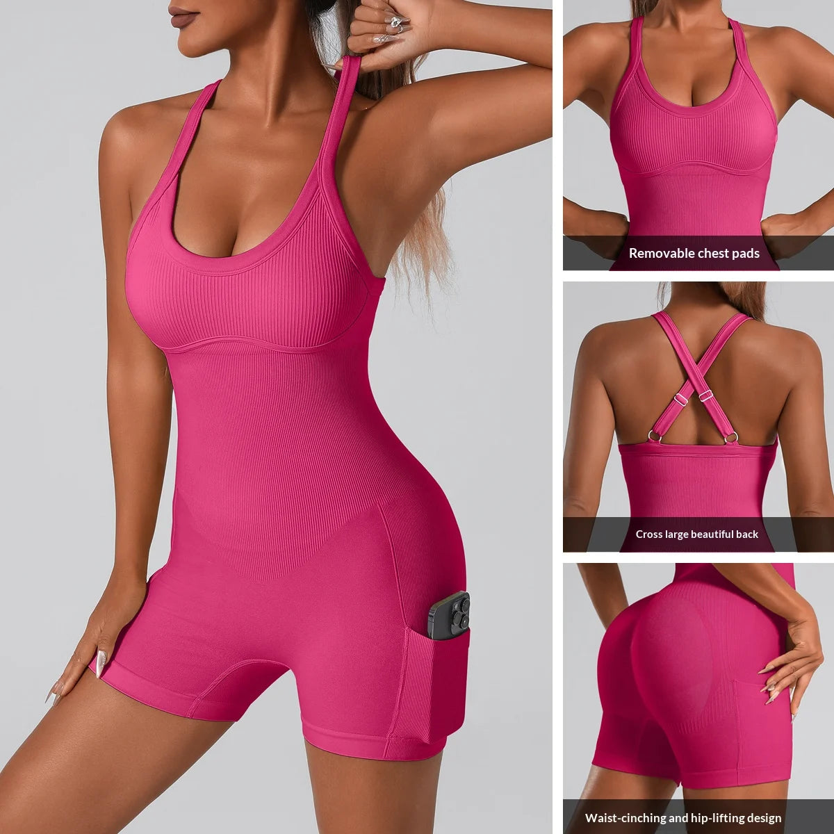 Women's Criss Cross Yoga Bodysuit – Padded One-Piece Unitard Yoga Bodysuit SPOT