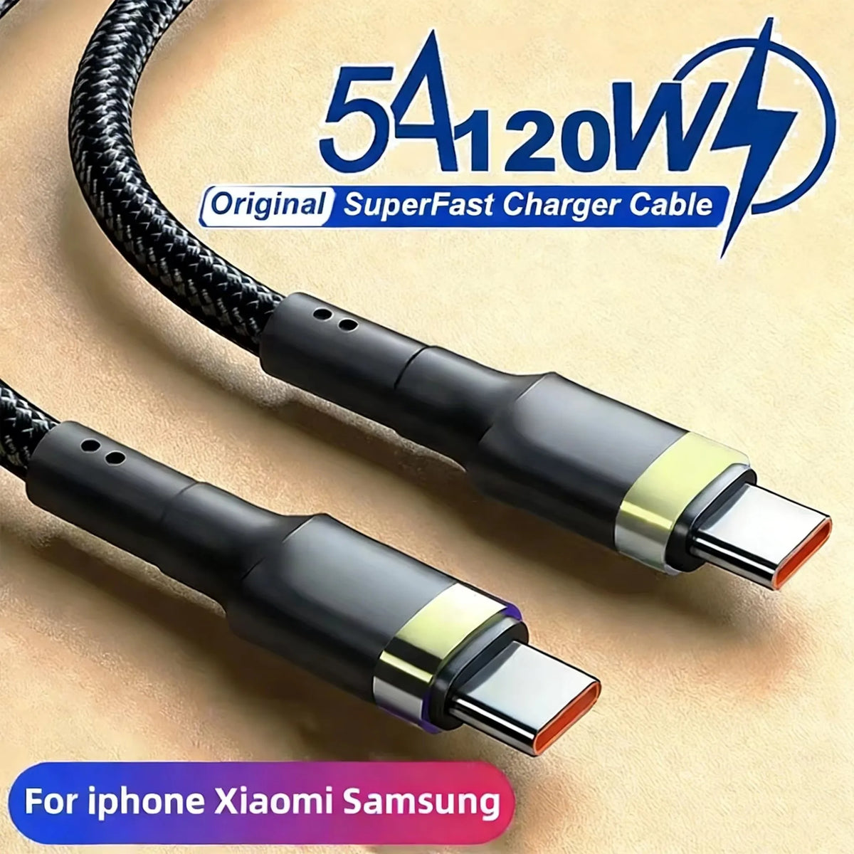 120W USB-C to USB-C Fast Charging Cable – 6A PD Quick Charge USB-C Charging Cable SPOT