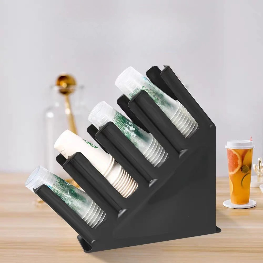 4-Grid Slanted Cup & Lid Dispenser Rack | Countertop Organizer Cup Dispenser Rack SPOT
